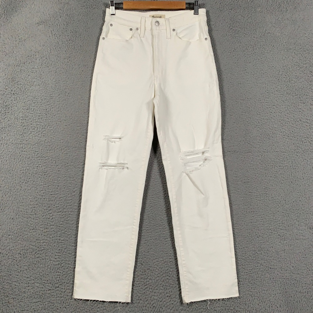 Madewell Perfect Vintage Straight Jean Women's 27 Off-White Distressed Raw Hem
